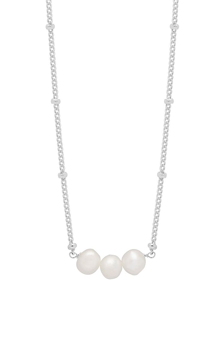 Beaded Chain And Pearl Silver Plated Necklace