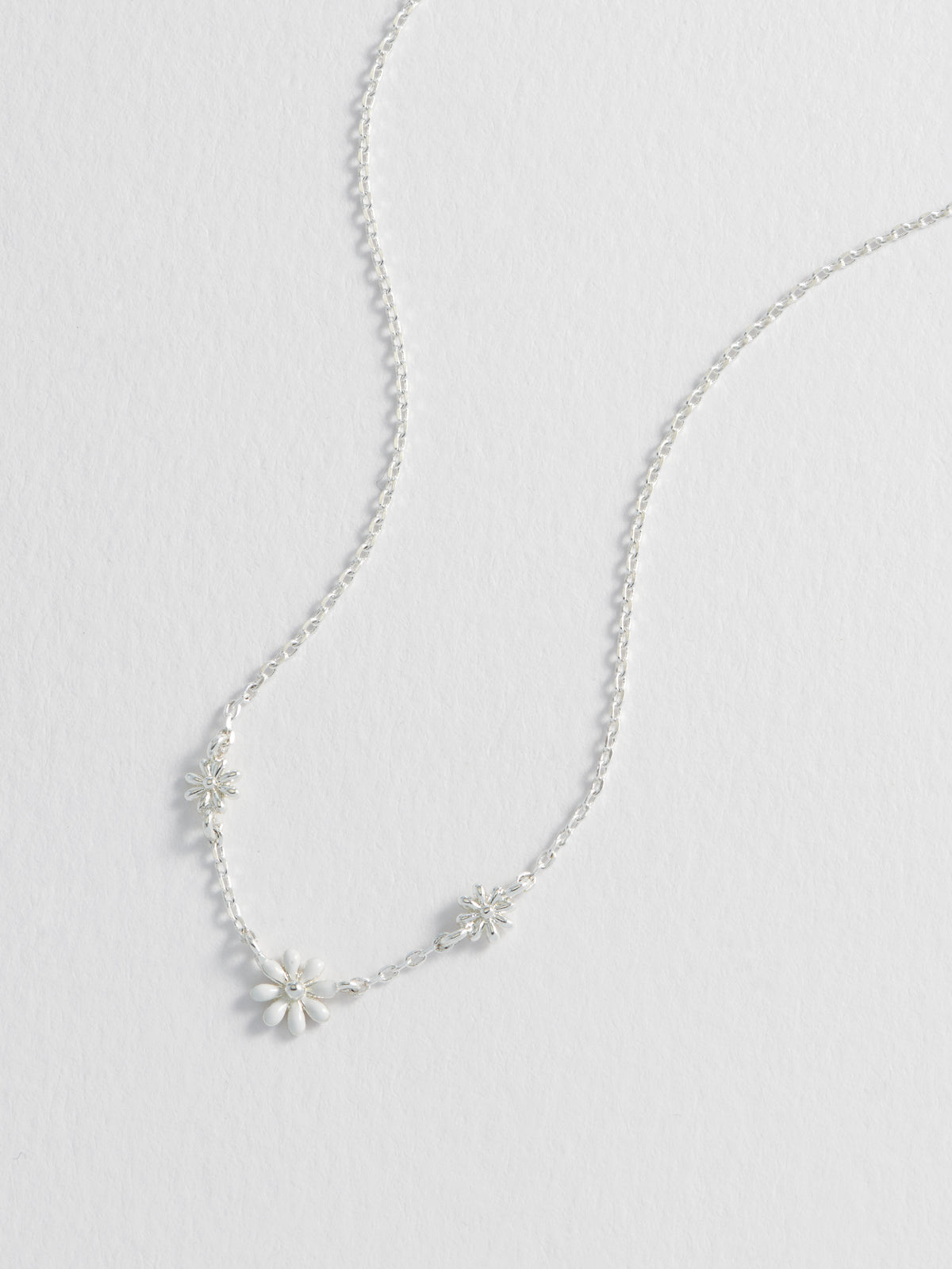 Triple Flower White Enamel Silver Plated Necklace