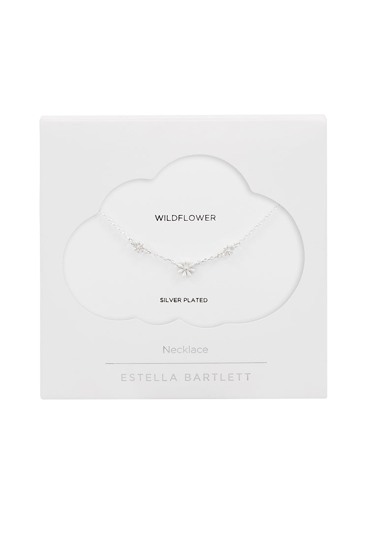 Triple Flower White Enamel Silver Plated Necklace