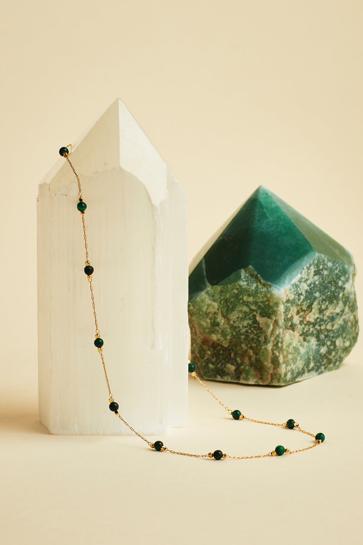 Wellness Malachite Paperlink Gold Plated Necklace