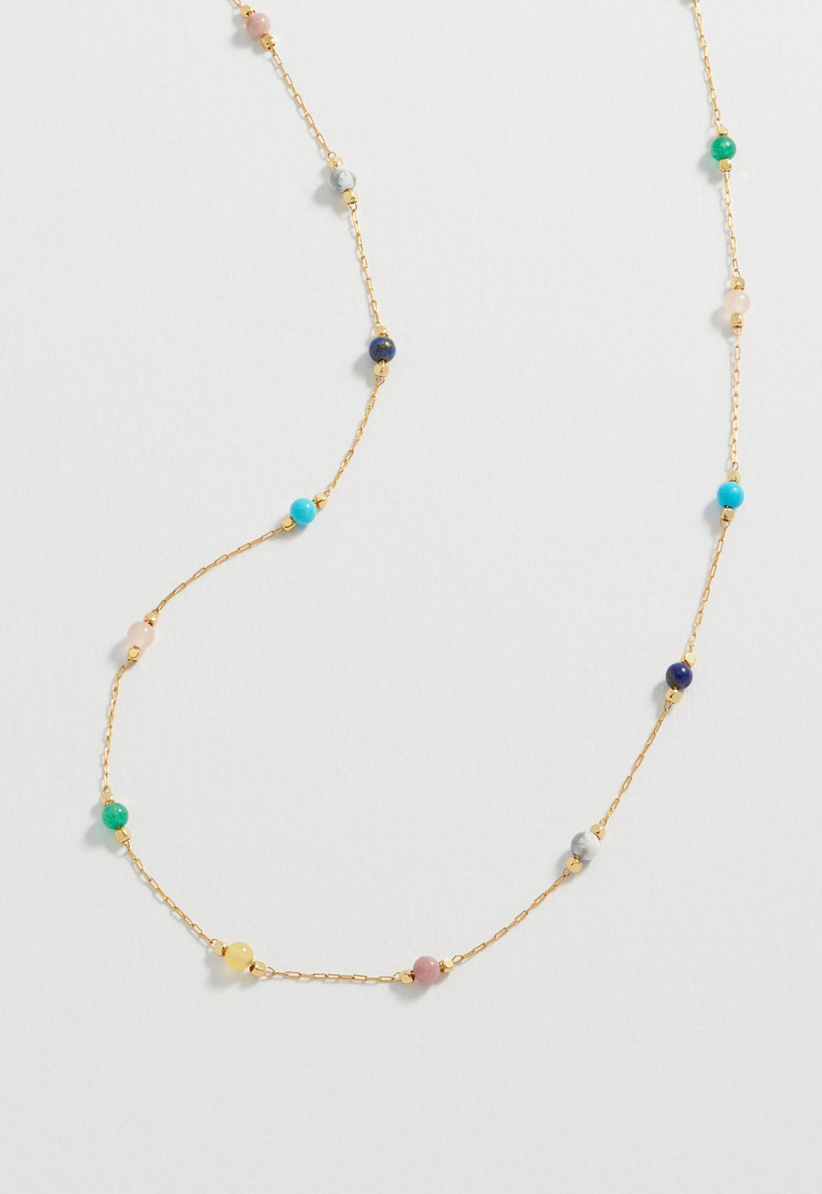 Wellness Mixed Gemstone Paperlink Gold Plated Necklace