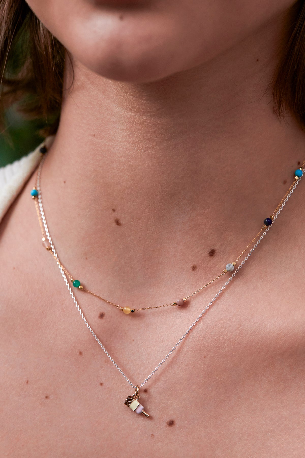 Wellness Mixed Gemstone Paperlink Gold Plated Necklace