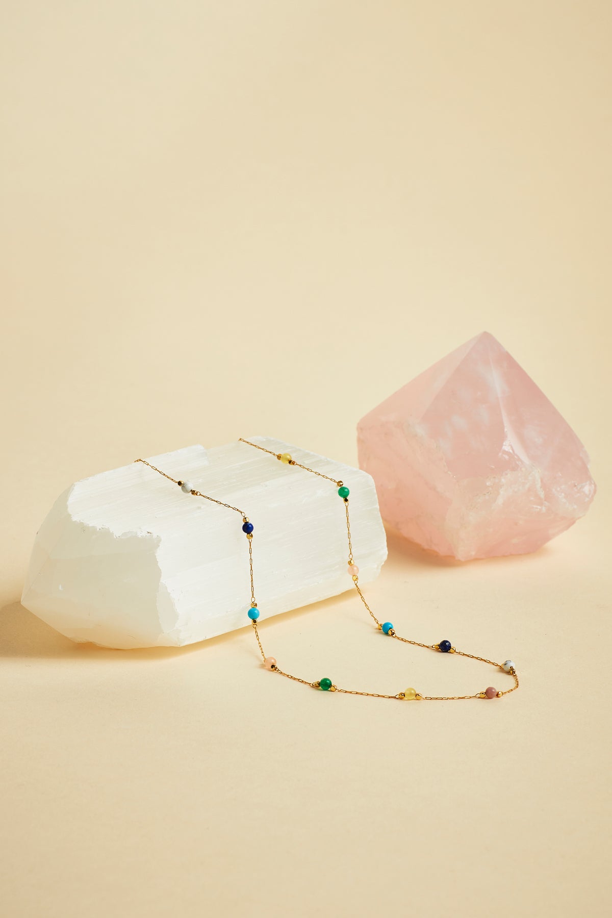 Wellness Mixed Gemstone Paperlink Gold Plated Necklace