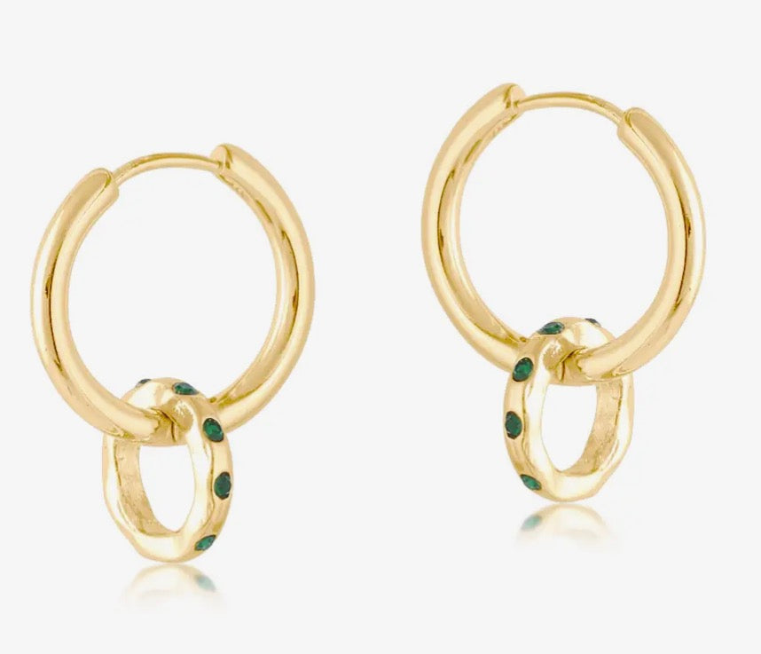 Mallorca Small Huggie Gold Metal & Emerald Earring 3555