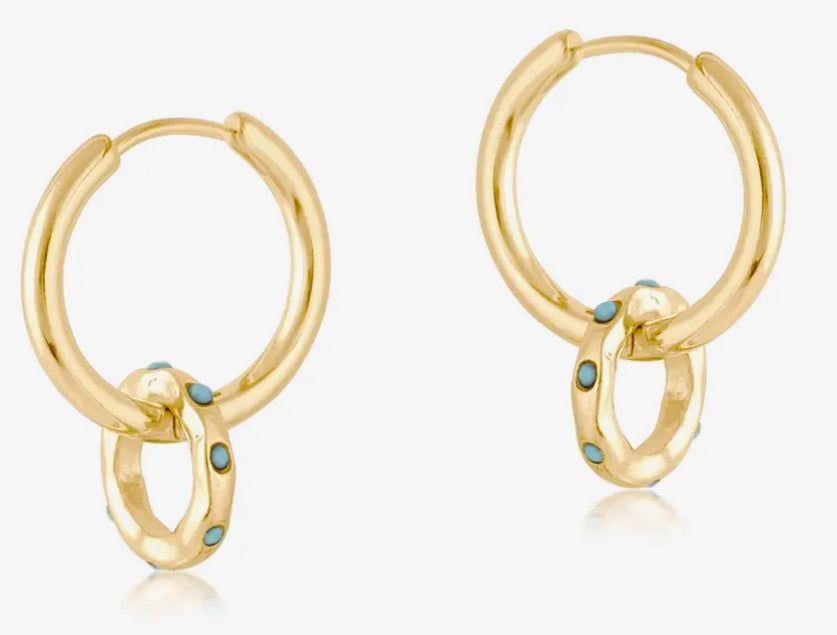 Mallorca Small Huggie Gold Metal & Turqoise Earring 3555