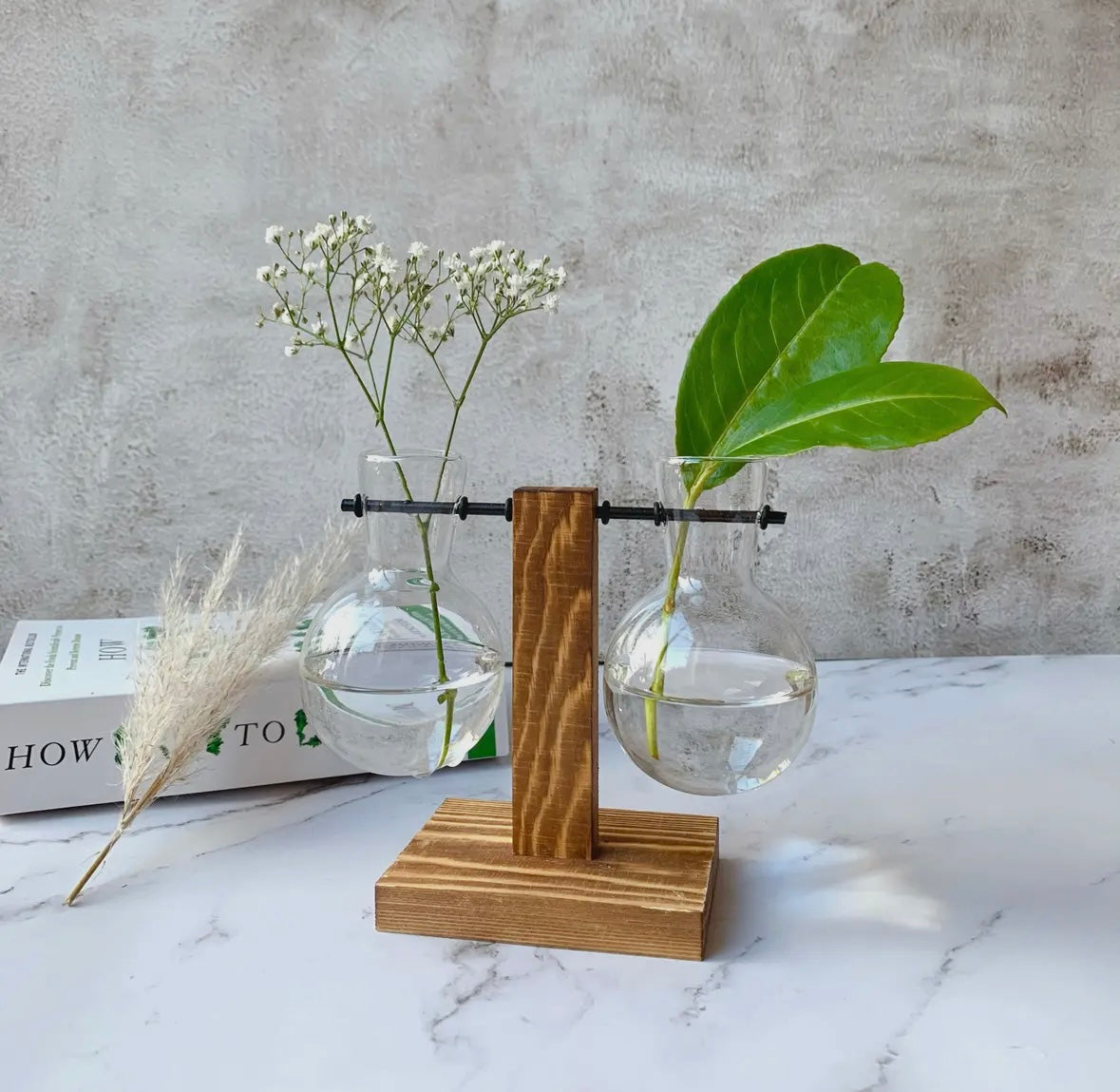 Glass Planter Bulb Vase with Wooden Stand: Frame 2 Glasses