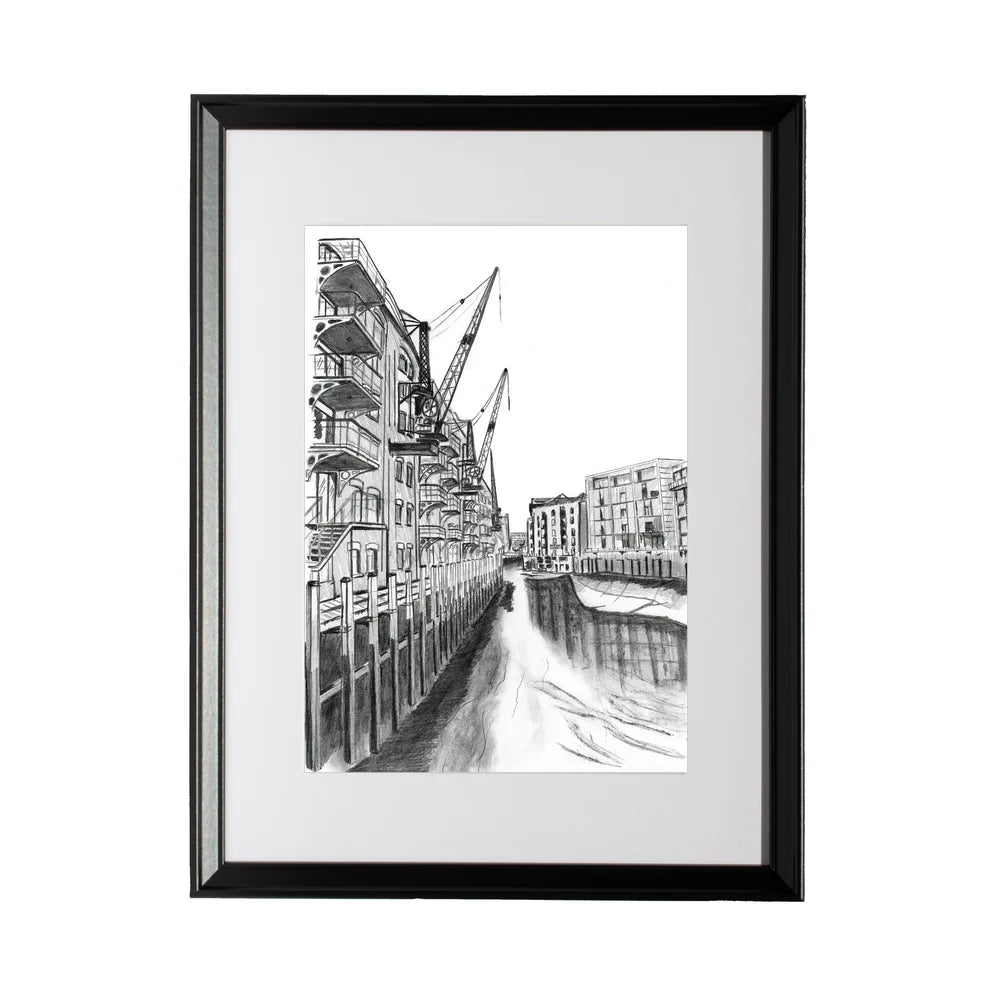 St Saviours Dock | Quayside Pencil Drawing - Magnus Rodwell
