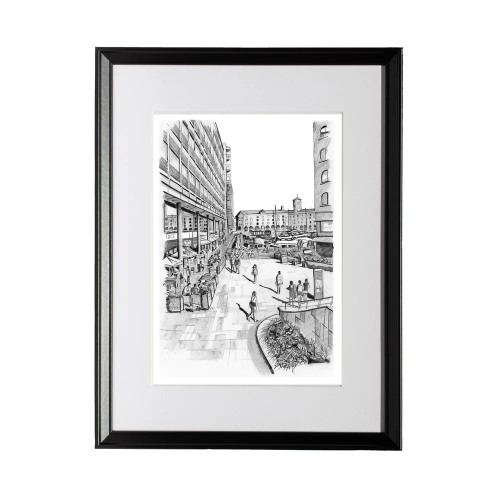 St Katharine Docks | London Marina Pencil Drawing - Magnus Rodwell