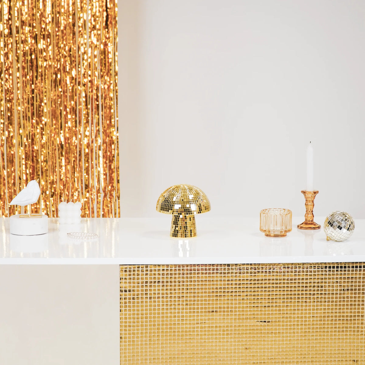 Ornament - Disco -Mushroom -Glass - Gold- 14x14x14cm