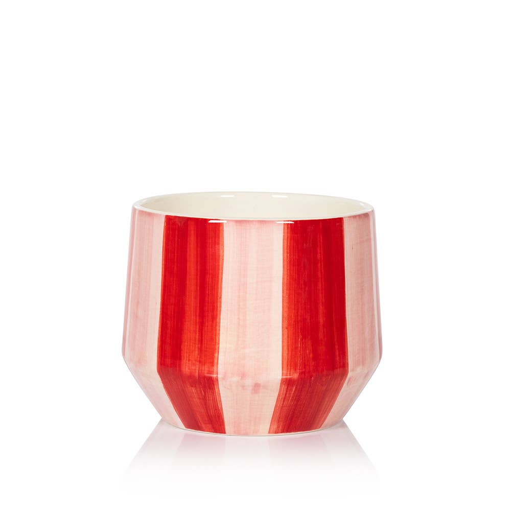 Red & Pink Stripy Ceramic Indoor Plant Pot