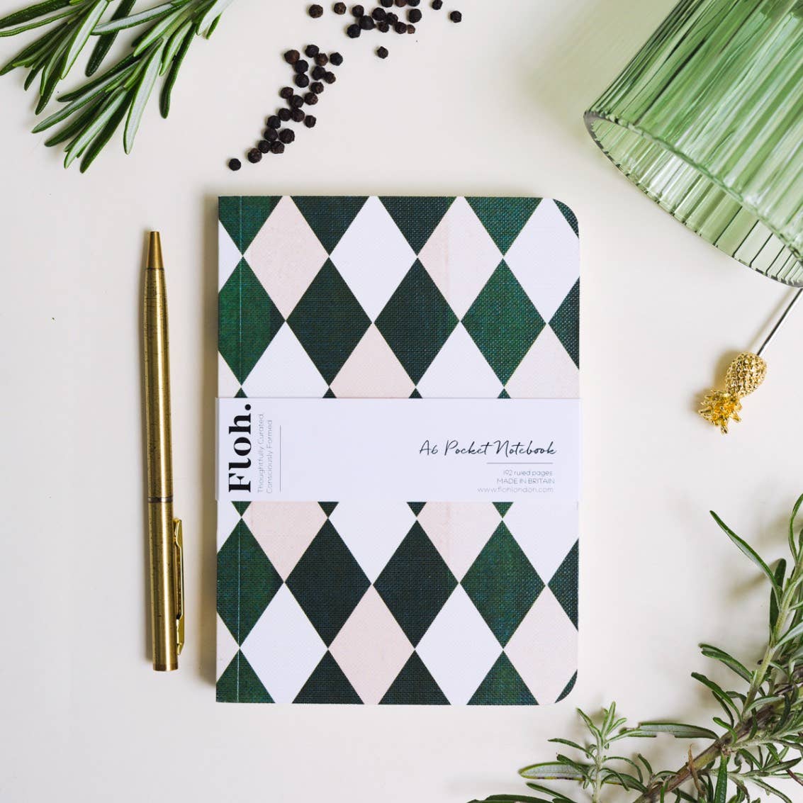 Emerald Green (Harlequin) A6 Lined Pocket Notebook
