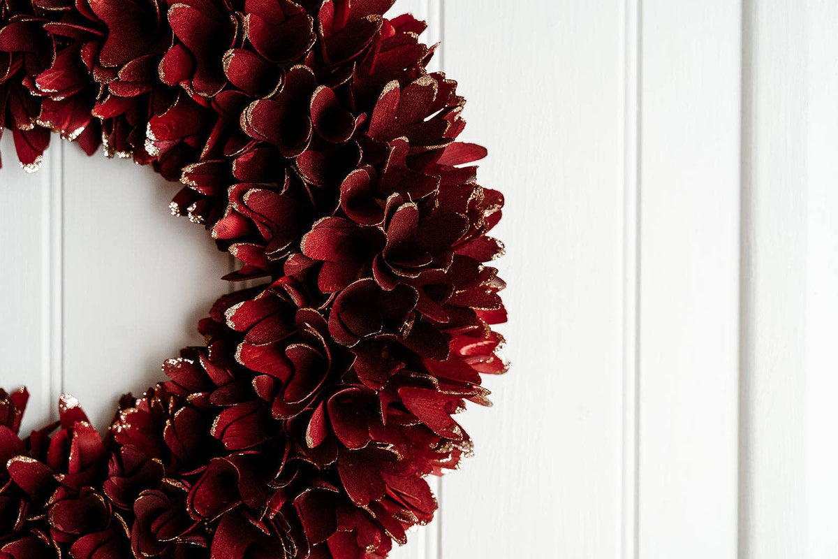 Sparkly Burgundy Christmas Wooden Wreath