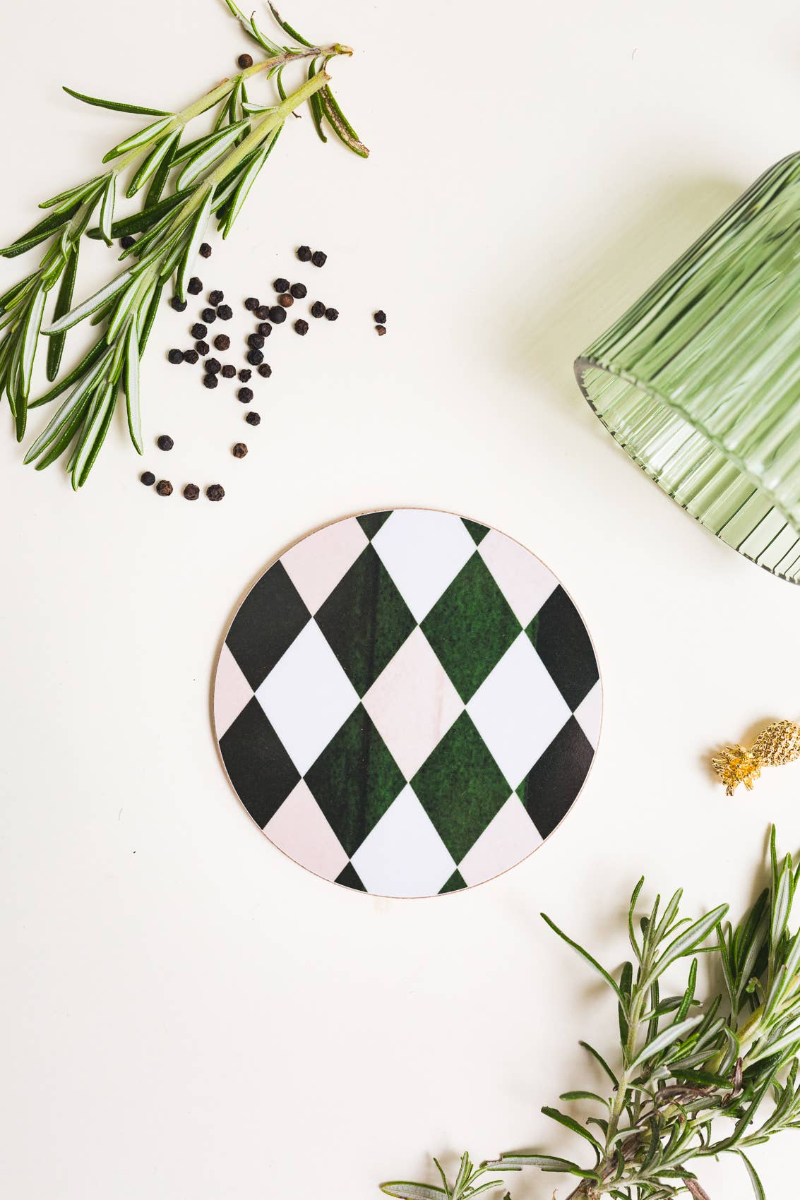Emerald Green (Harlequin) Round Coaster