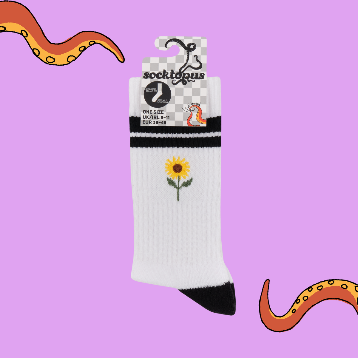 Sunflowers Athletic Socks: WHITE / ONE SIZE (UK 5-11 / EU 38-45 / US 7-12)