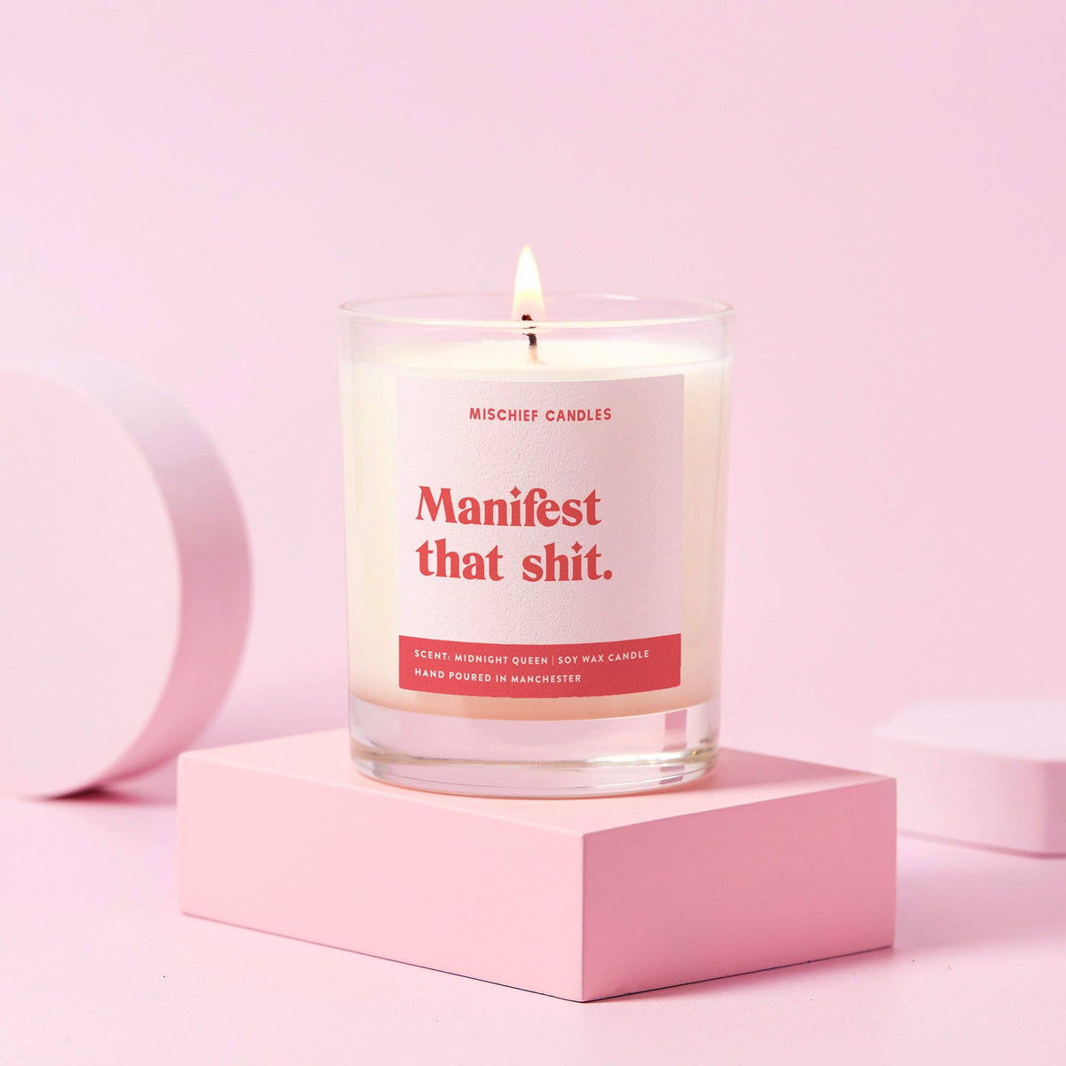 Manifesting Gift Funny Positivity Candle Manifest That Shit: Pink / Chilled Vibes / 20cl