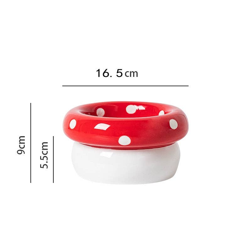 Mushroom Raised Cat Bowl Tilted Ceramic Pet Dish: Tall Red