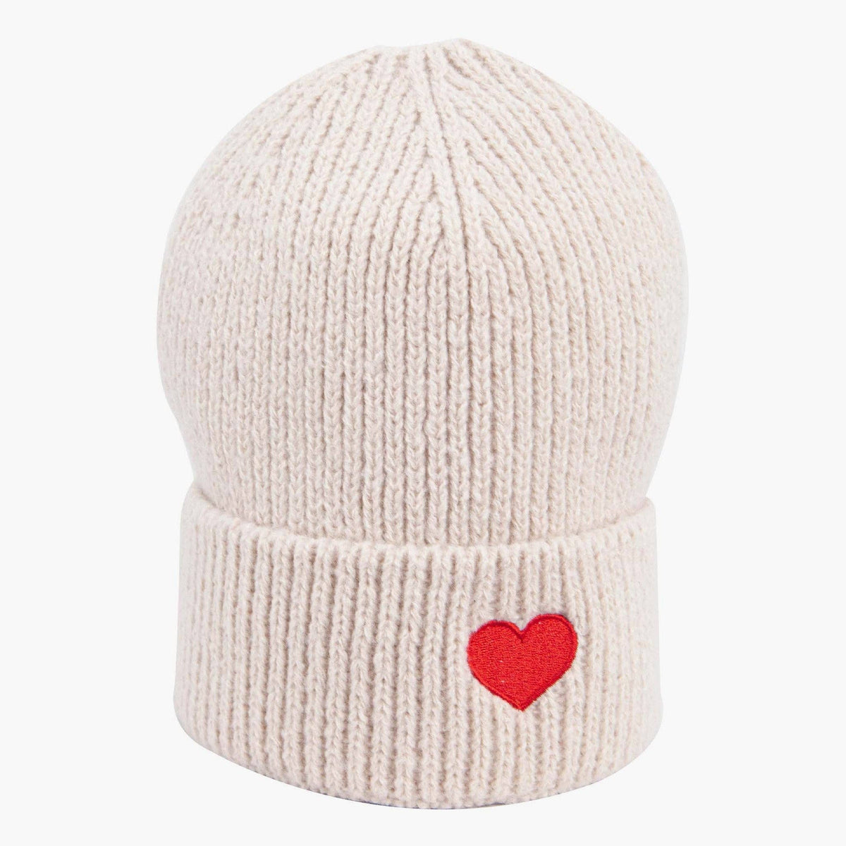 Austin Cream/Red Heart Embroidered Beanie Hat: One-size