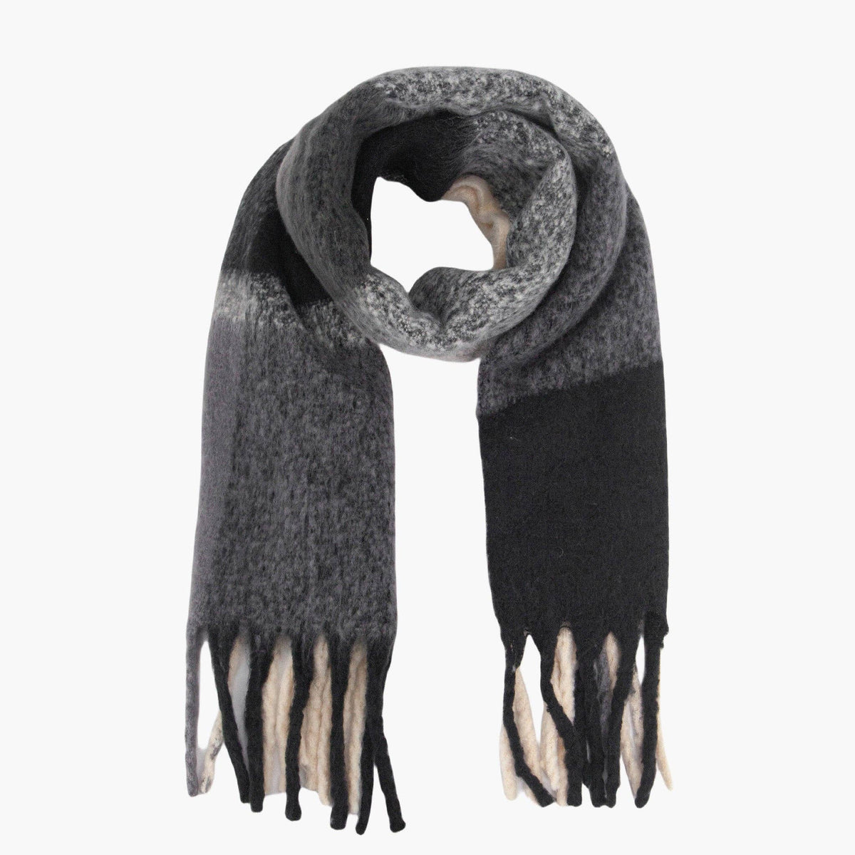 Yara Black Square Colour Block Heavyweight Scarf: One-size
