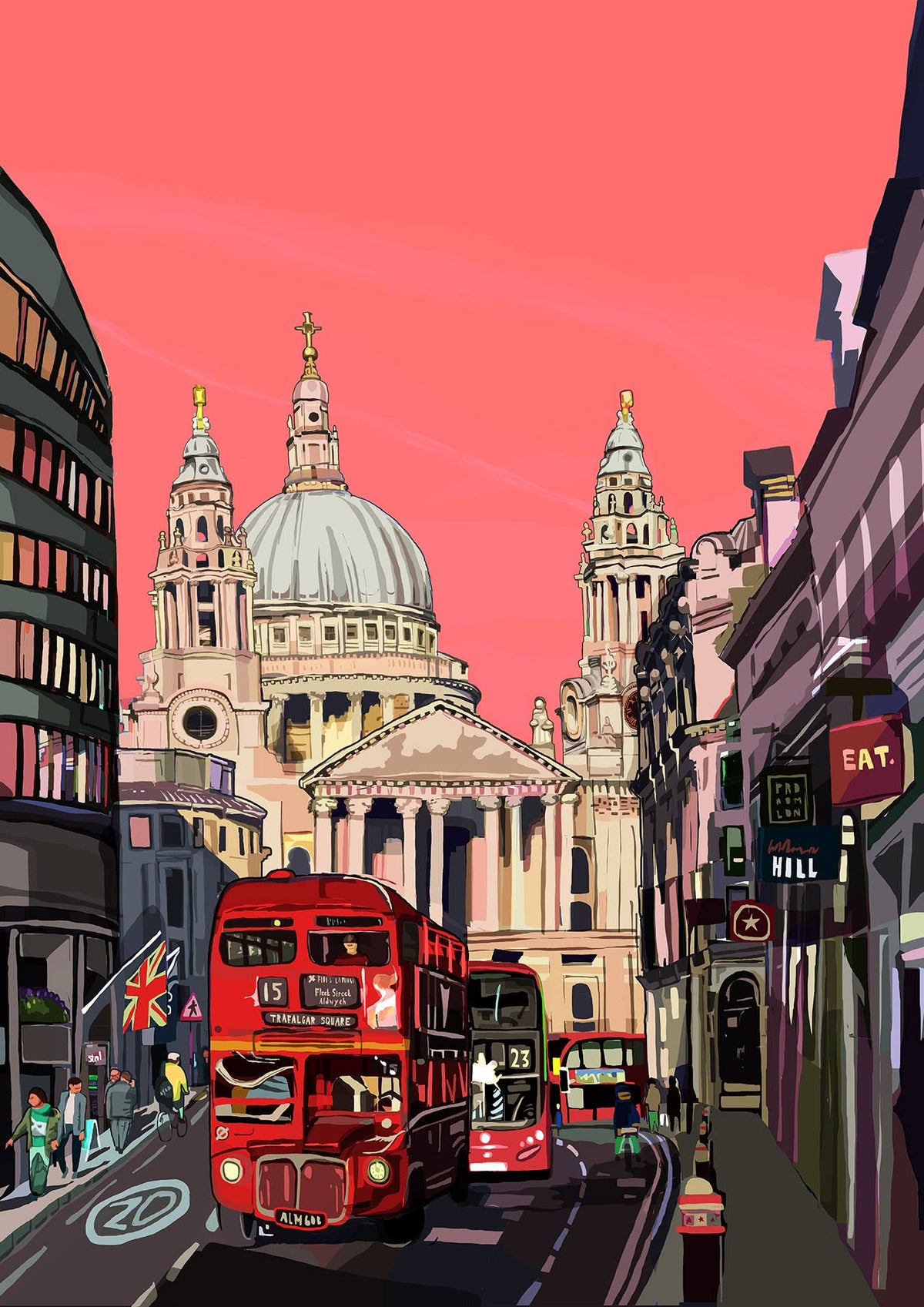 St Paul's Cathedral, London Illustration Print: Blue / A4