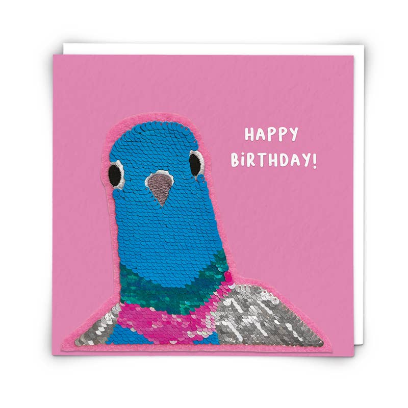 Pigeon Greetings Card with Reusable Reversible Sequin Patch