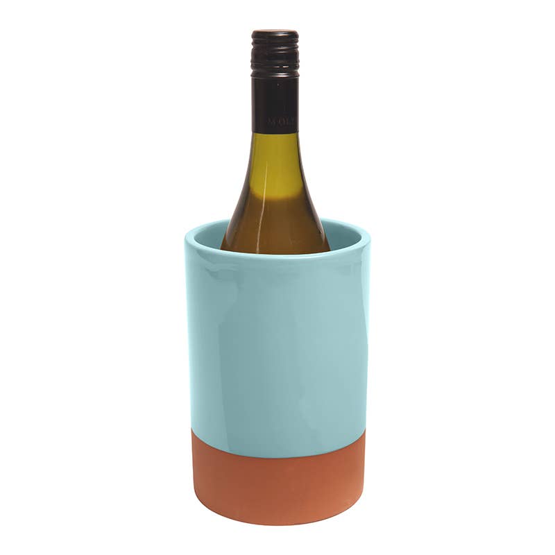 Sintra Glazed Terracotta Wine Cooler - Duck Egg Blue: Blue