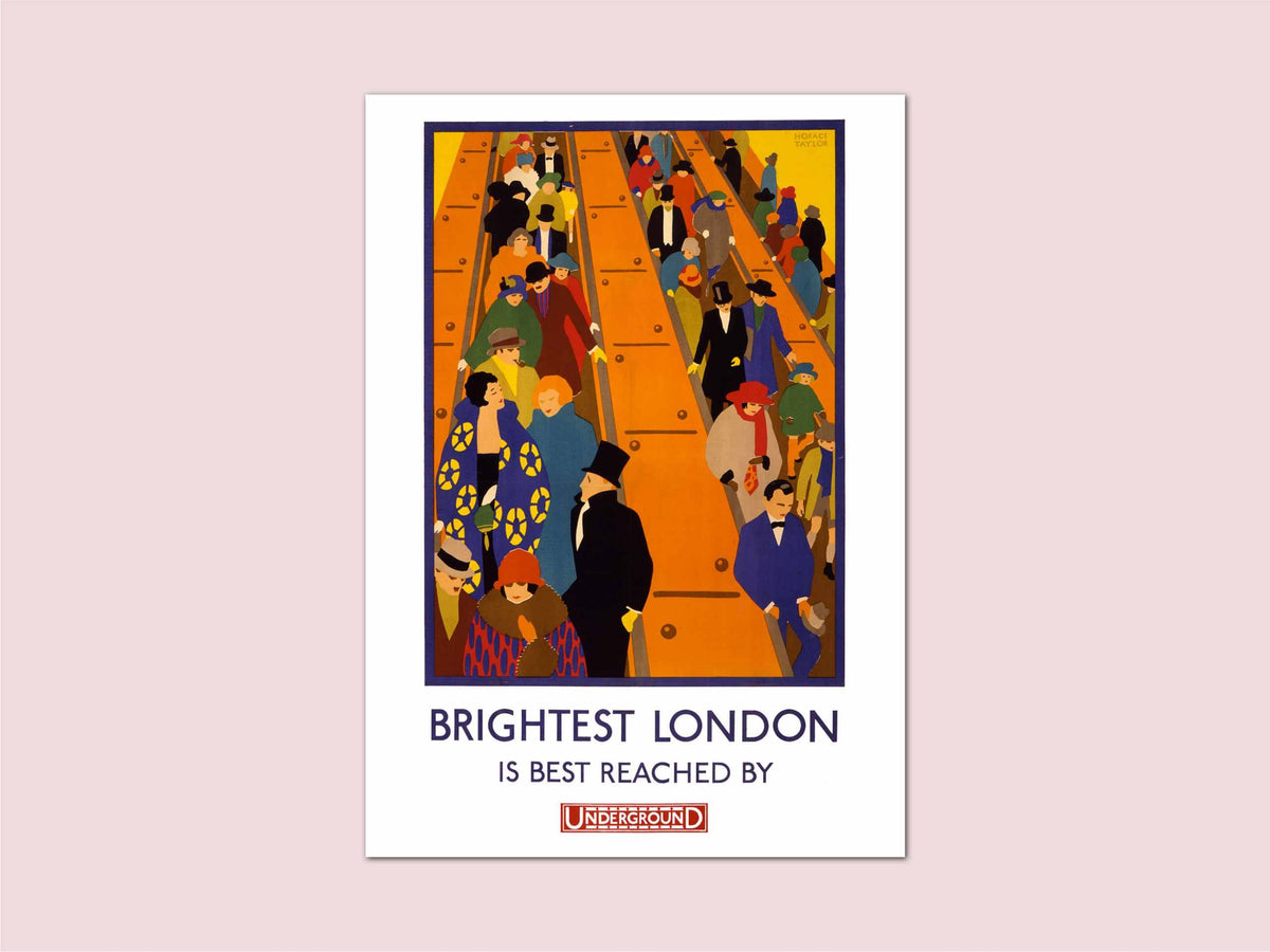 London Underground Escalator Vintage Travel Print: A4