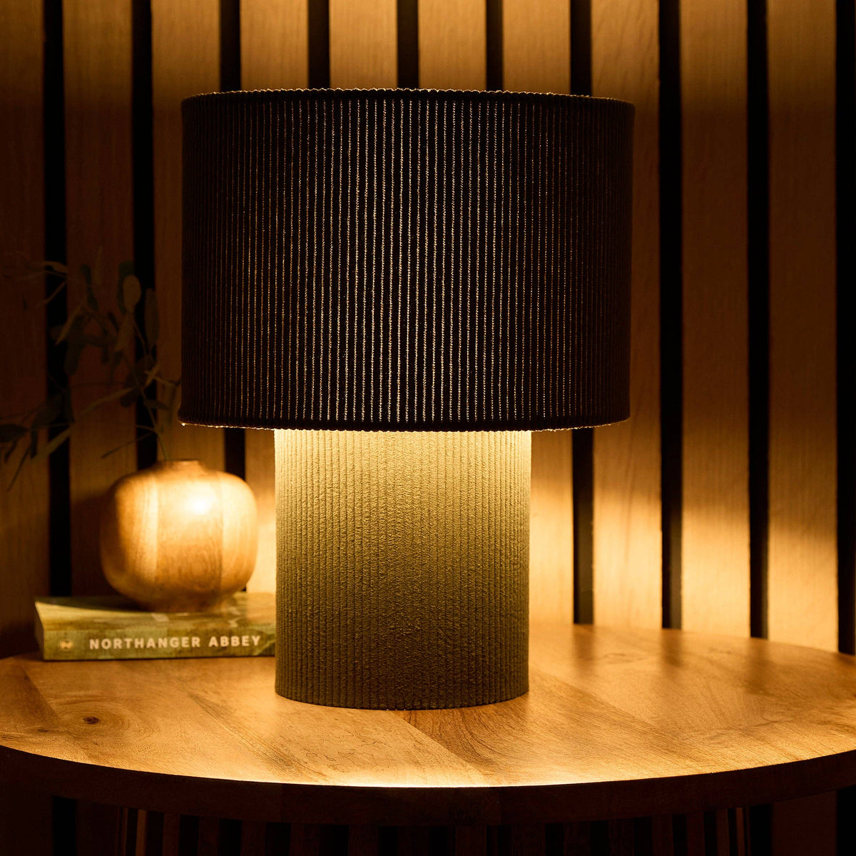 Striped Velvet Table Lamps in a Corduroy Design Available in Ivory, White, Lilac, Dark Green, Soft Green and Brown: Brown