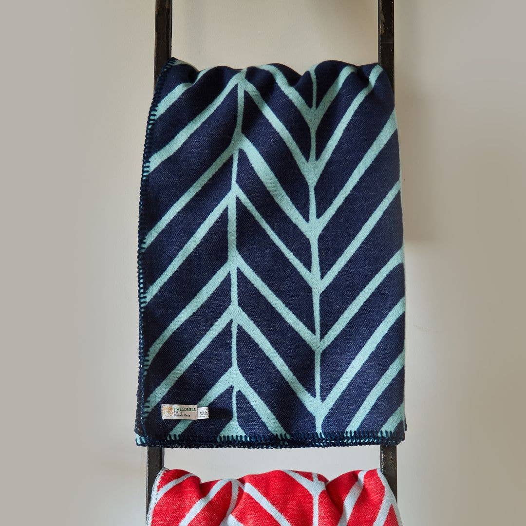 Nordic Cotton Throw : Navy & Spearmint