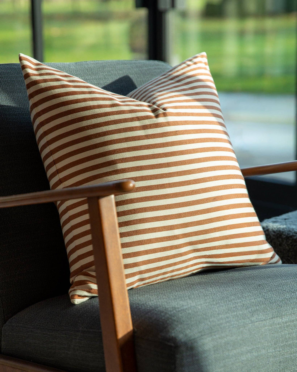 Jasper Square Cushion | Rust/Ecru Stripe