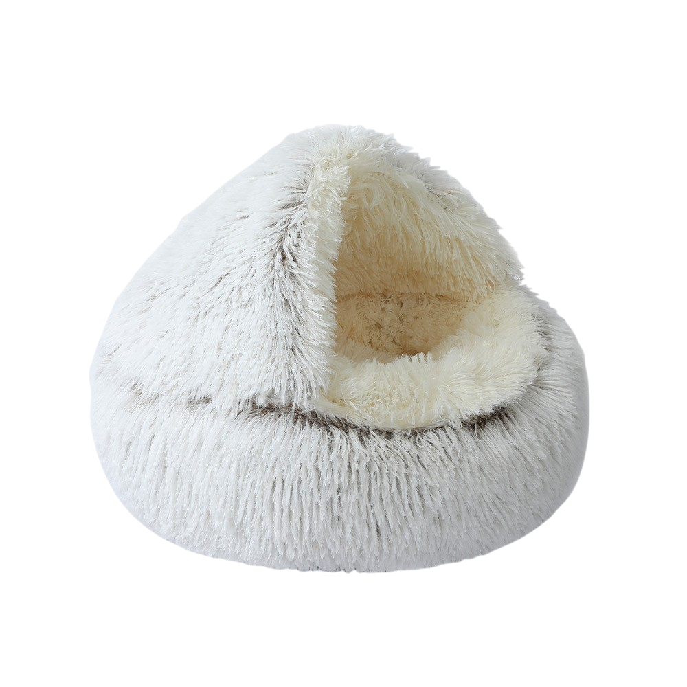 Warm Plush Pet Bed Cave - Semi-Enclosed Cat & Dog Bed: Gray / 60cm