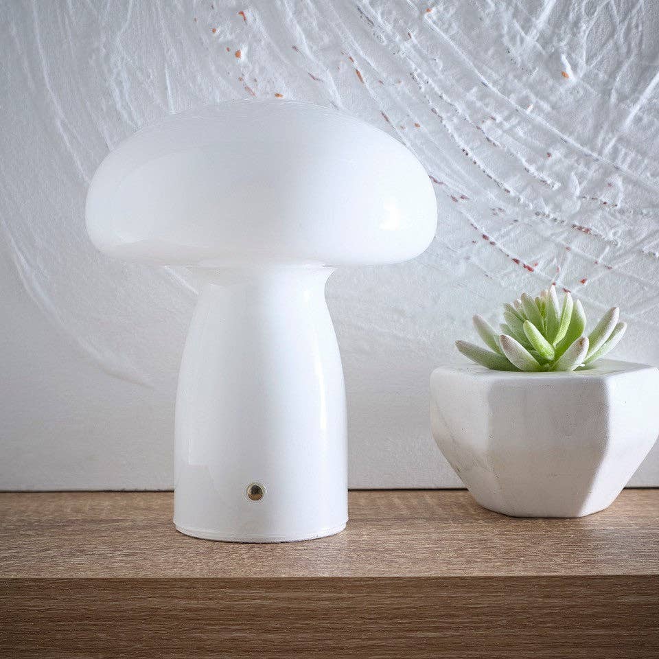 Mushroom Toadstool Glass Table Lamp in White, Duck egg Blue, Green, Lemon, Mocha and Brown - Rechargeable Lamps: Mocha