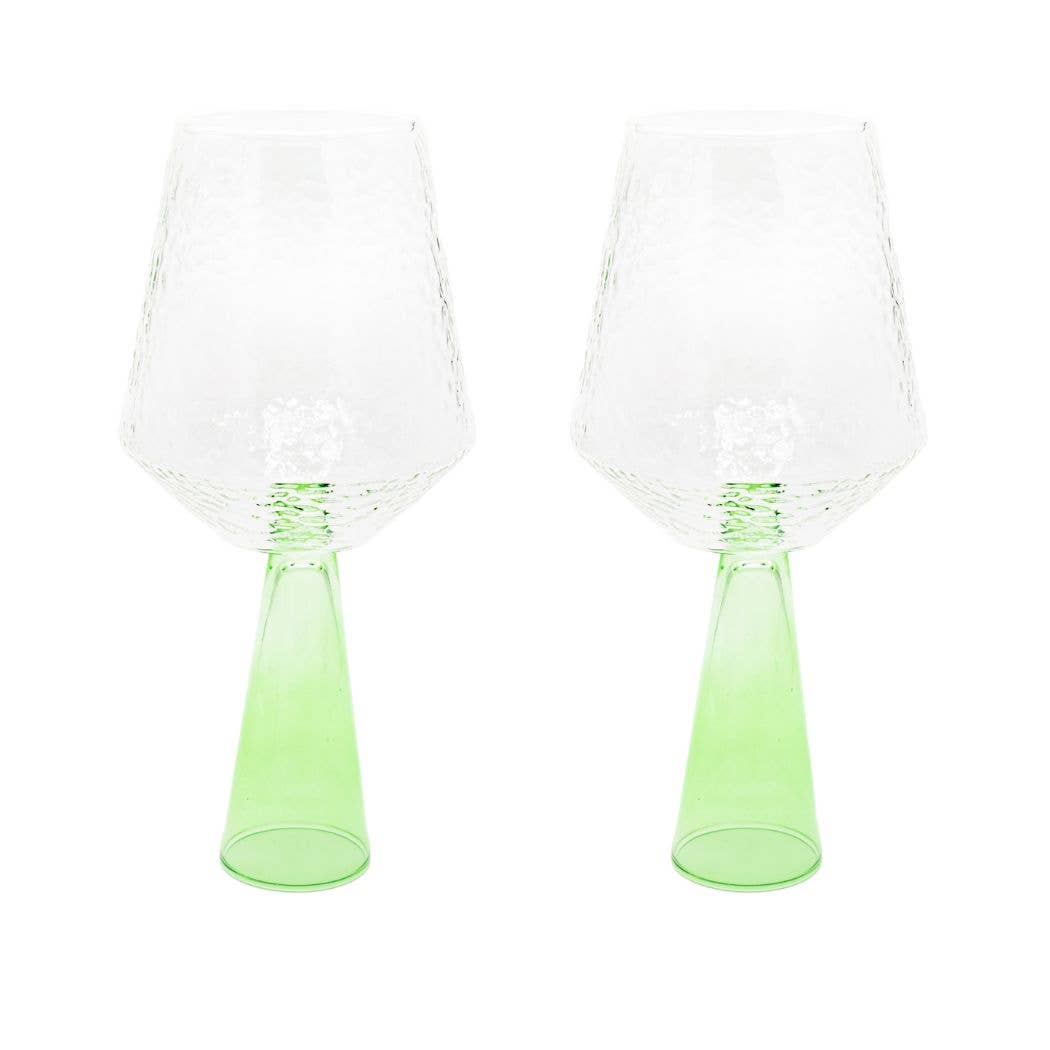 Wine Glass Claude, clear / green, set of 2