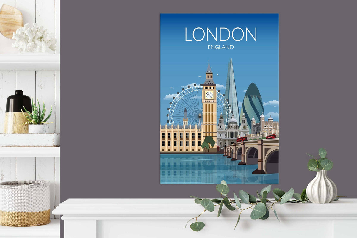 London Travel Print, London Travel Poster, City of London, UK, UK Travel Poster: Fine Art Print / A4 - 8.27 x11.69