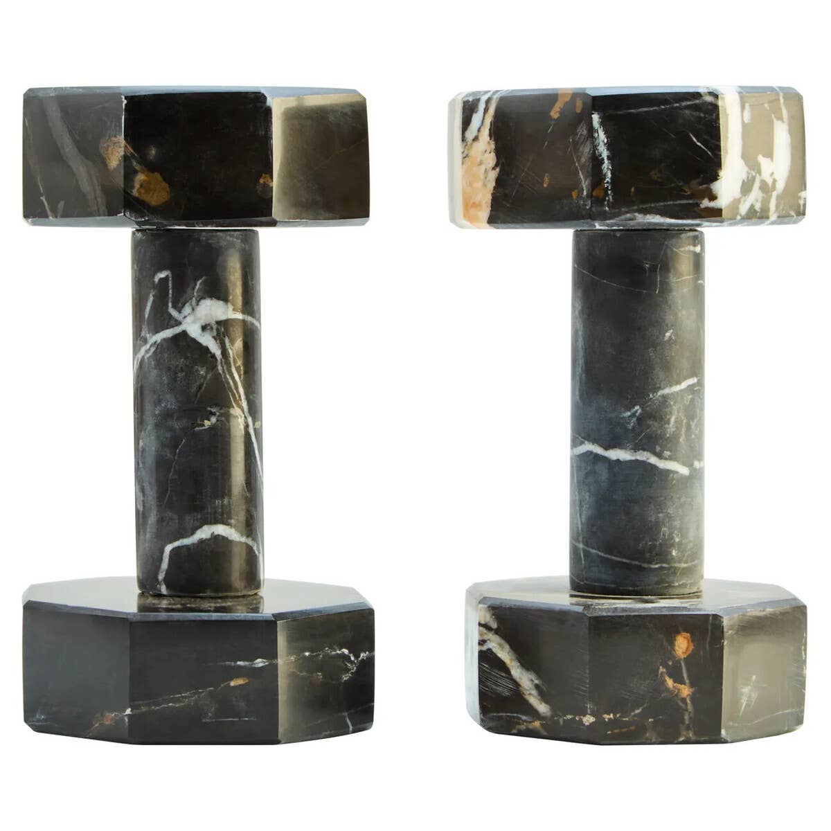 Zoro Set of Two Decorative Black and White Marble Dumbbells