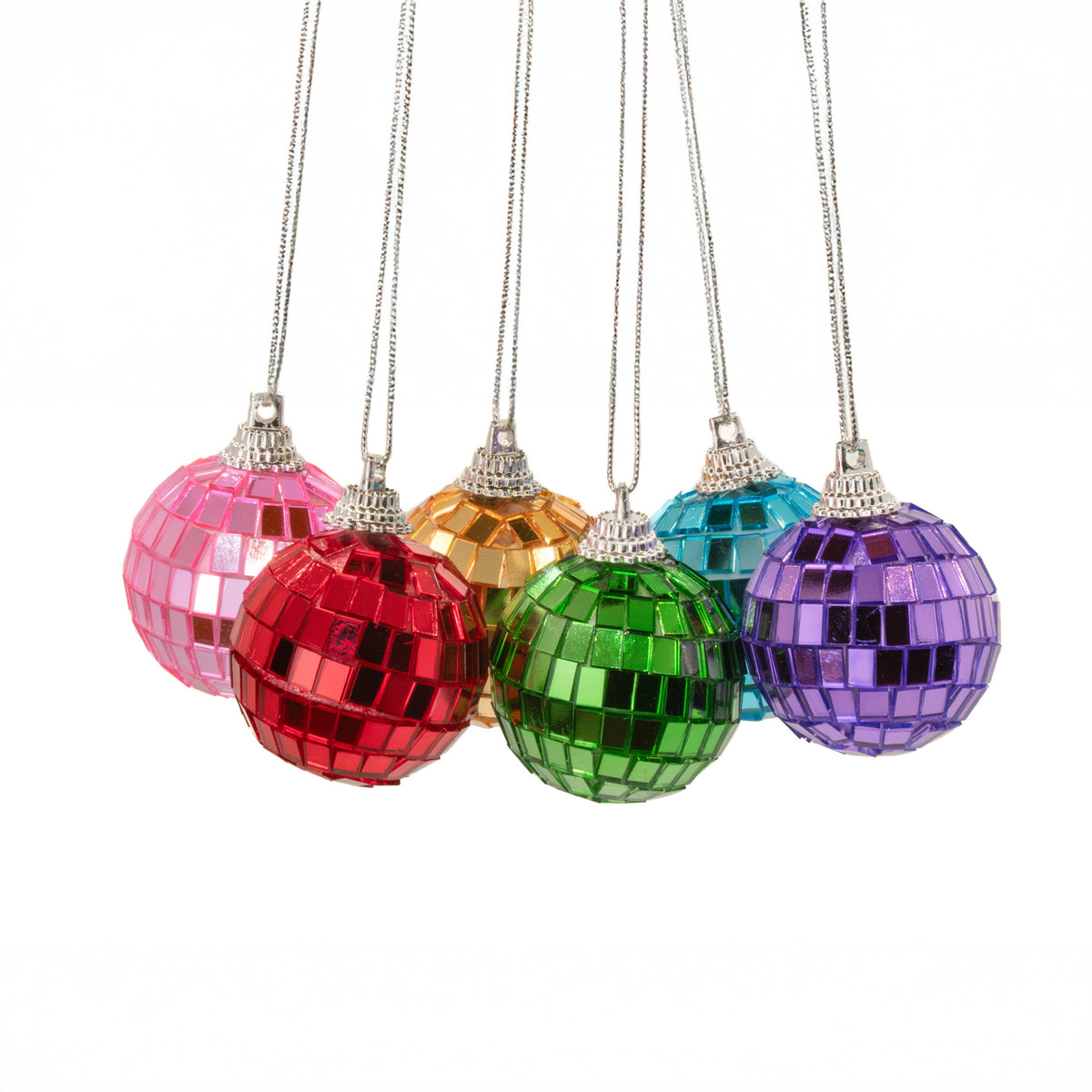 Multicoloured Mirror Ball Bauble - Set of 6