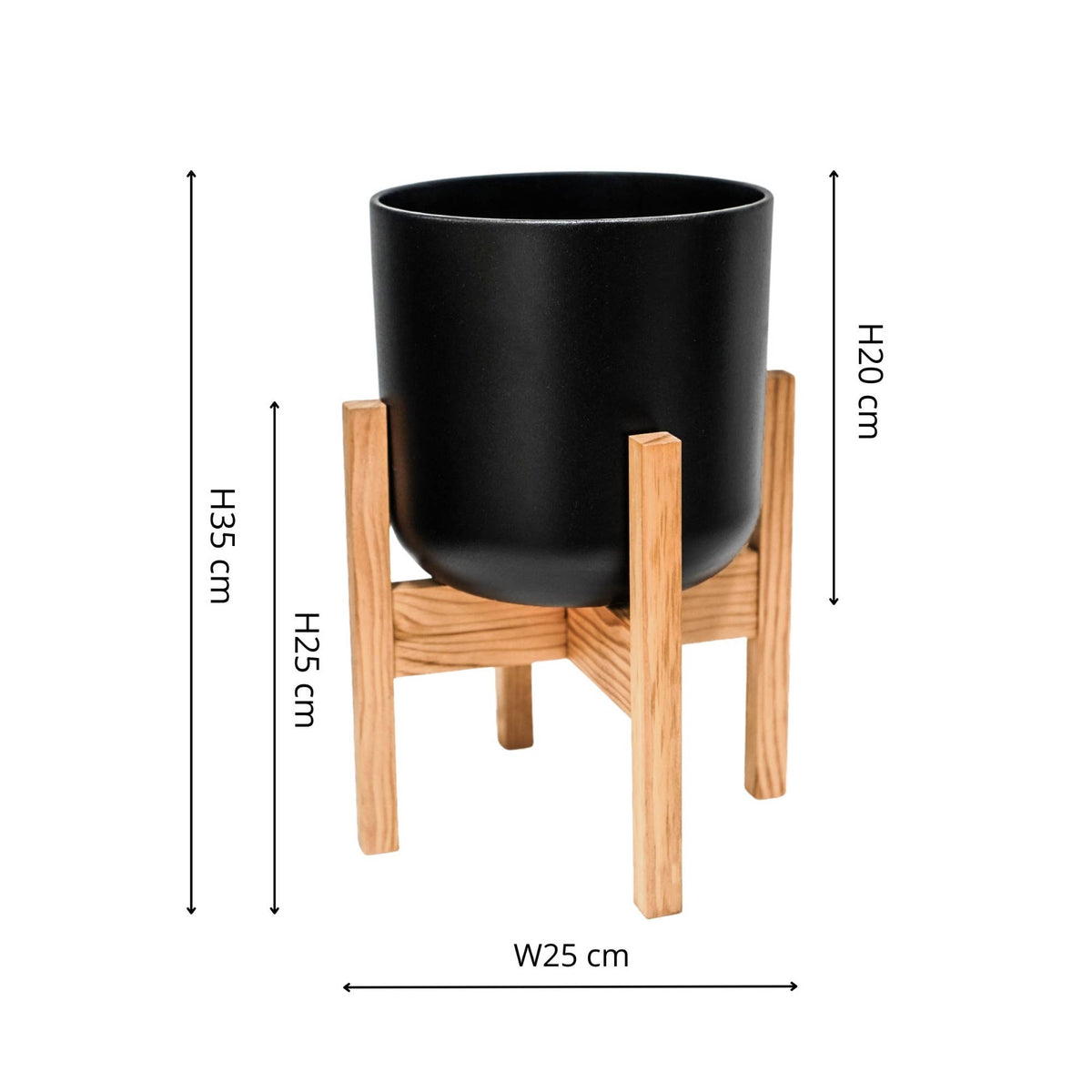 Lisbon Ceramic Indoor Planter with Wooden Stand: Anthracite / Small