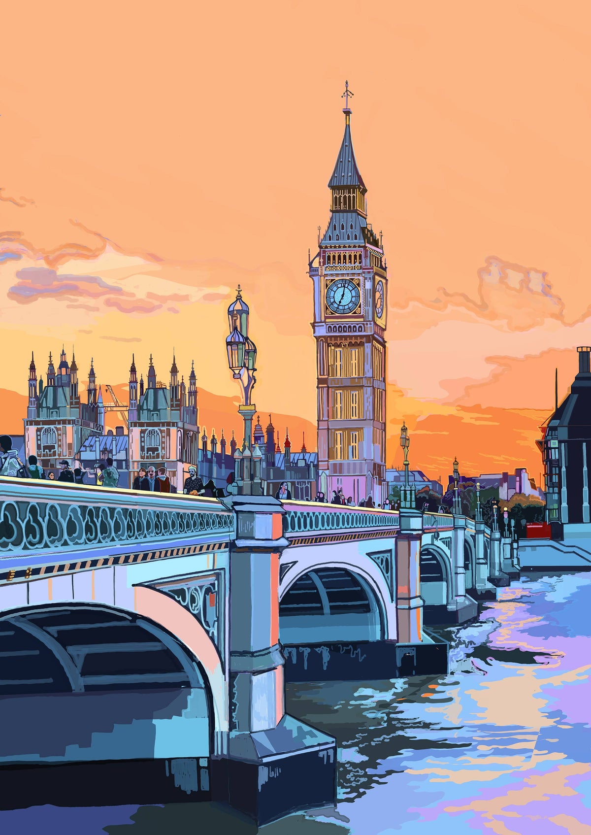 Houses of Parliament, London Illustration Art Print: A3