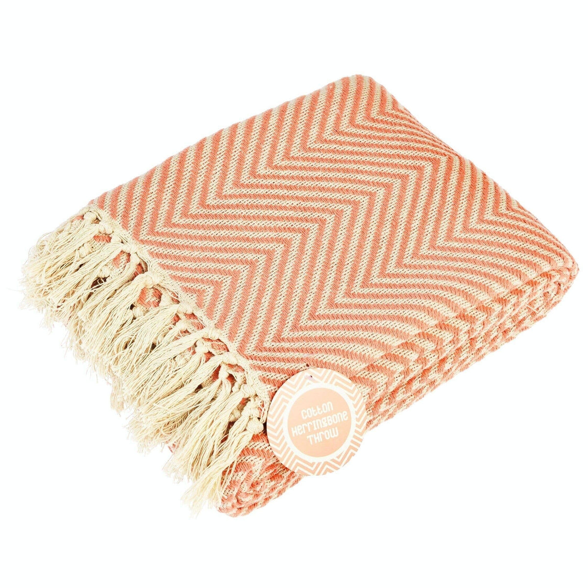 Large Herringbone Throw - Coral