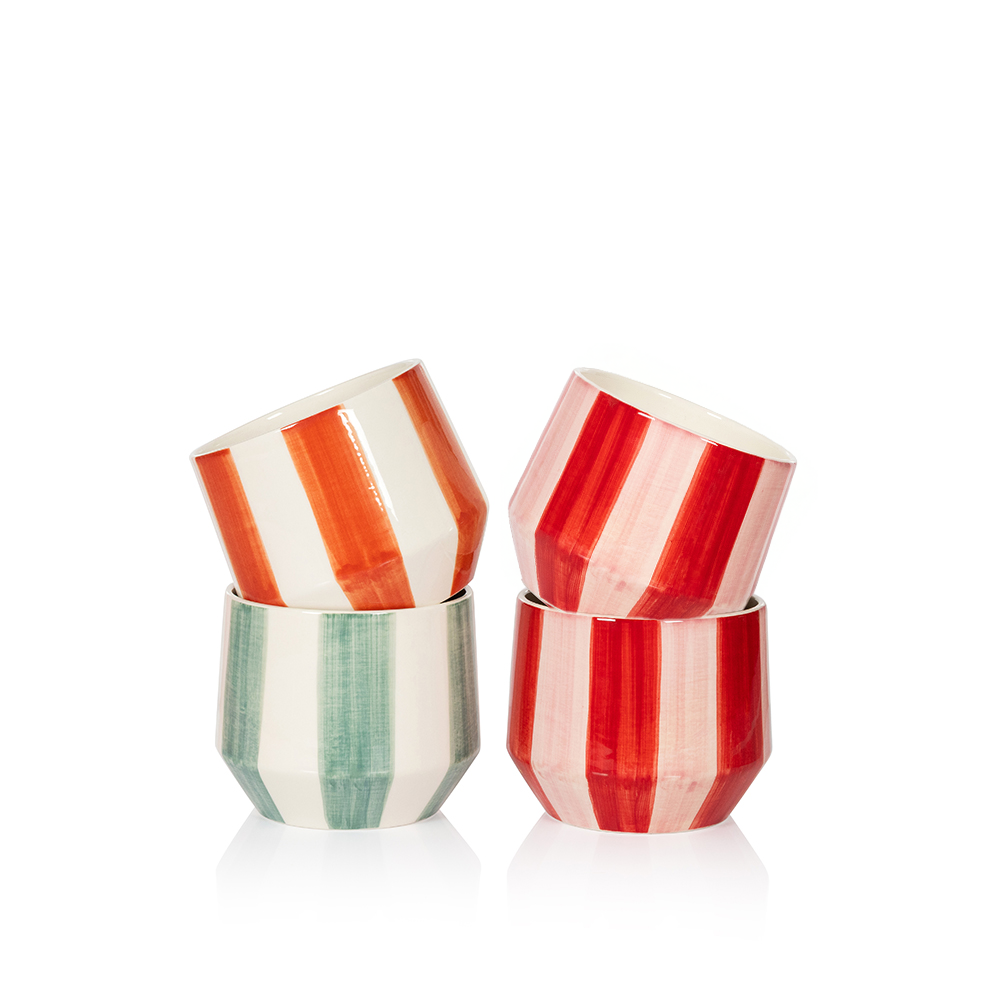 Red & Pink Stripy Ceramic Indoor Plant Pot