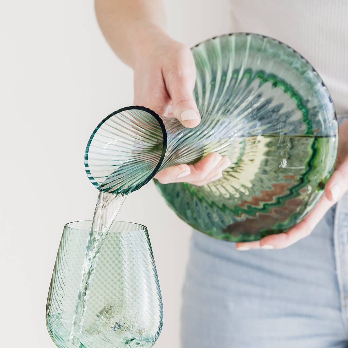 Twist Green Coloured Glass Wine Decanter