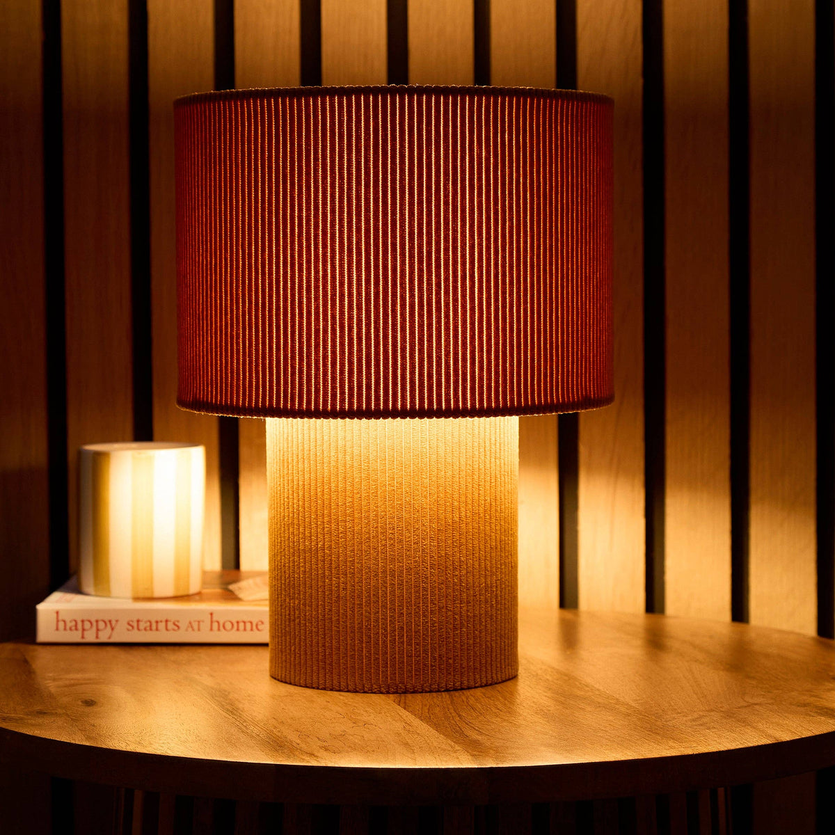 Striped Velvet Table Lamps in a Corduroy Design Available in Ivory, White, Lilac, Dark Green, Soft Green and Brown: Brown