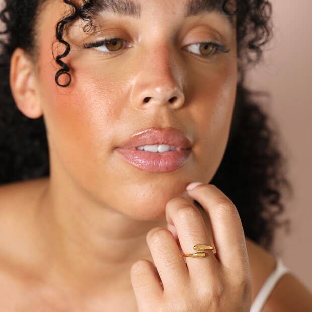 Adjustable Sterling Silver Teardrop Wrap Ring in Gold