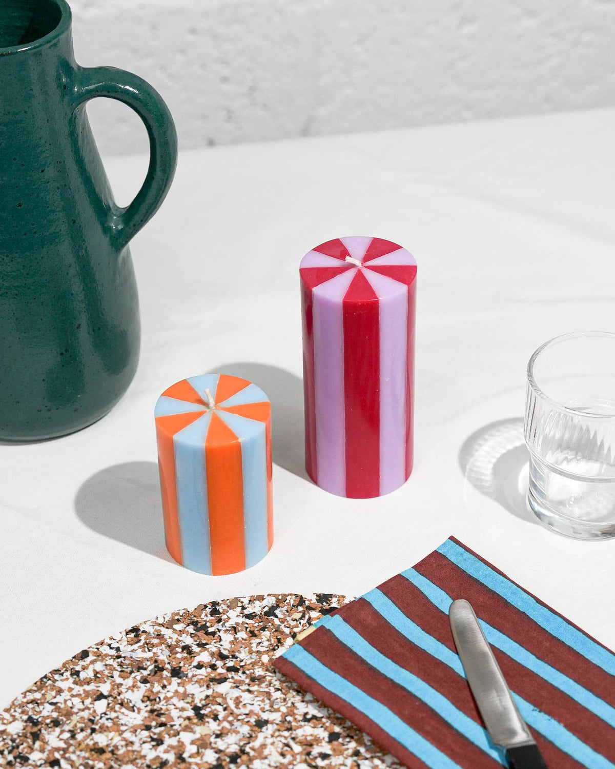 Stripe Pillar Candle S (STOCK): Bright Red / White