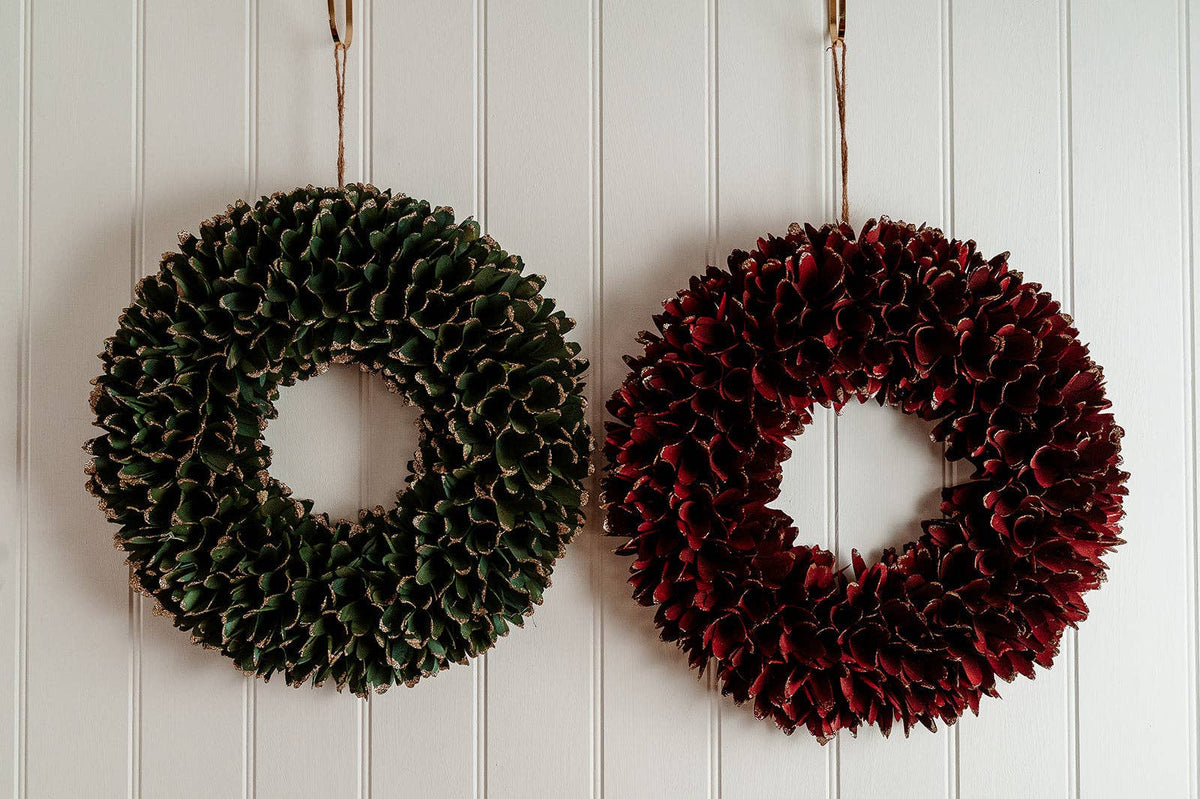Sparkly Burgundy Christmas Wooden Wreath