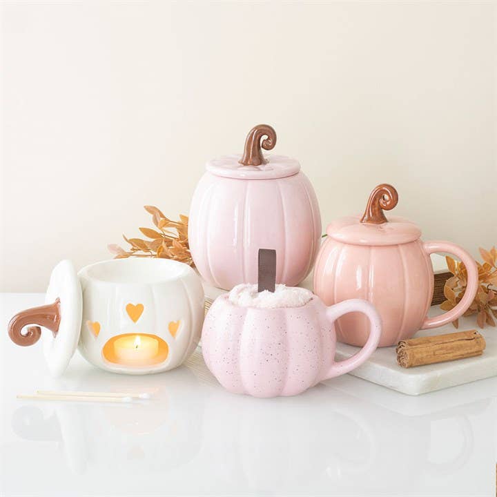 Pink Pumpkin Autumn Mug and Socks Set