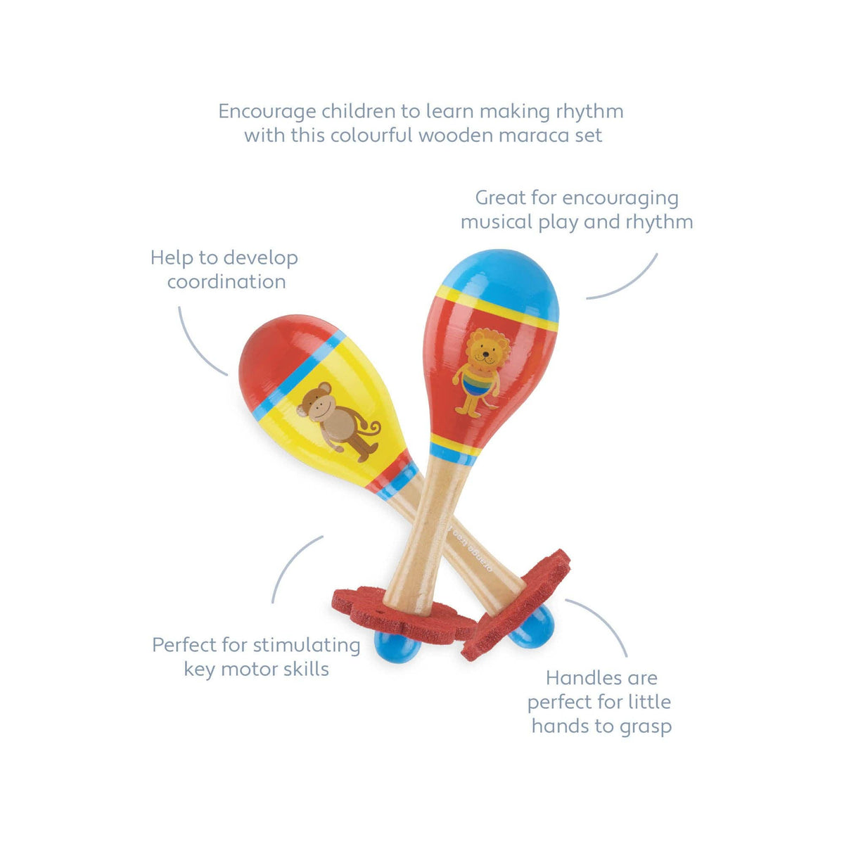 Lion & Monkey Wooden Maraca Set
