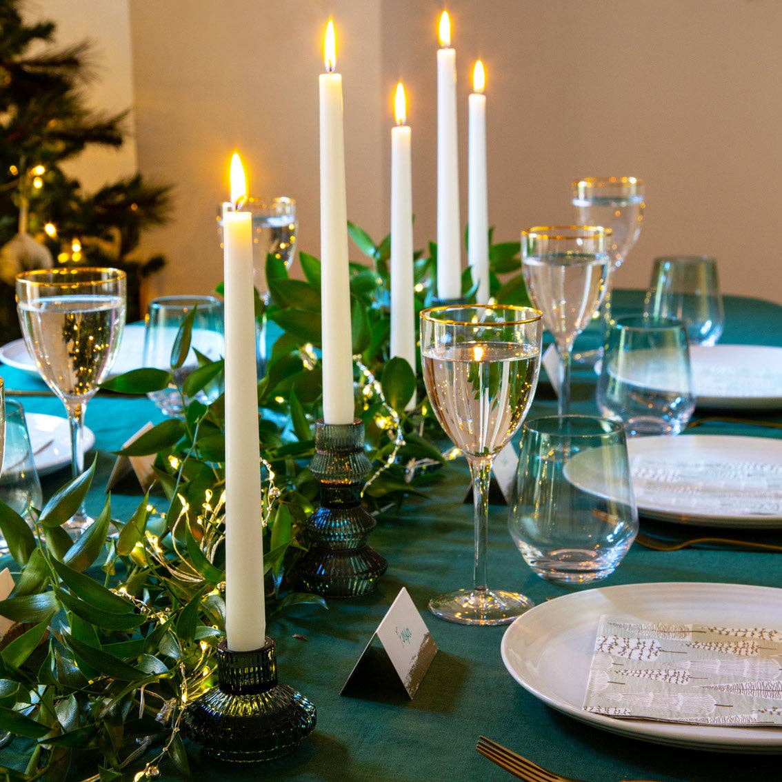 Small Sage Green Glass Candle Holder | Holiday Candles |