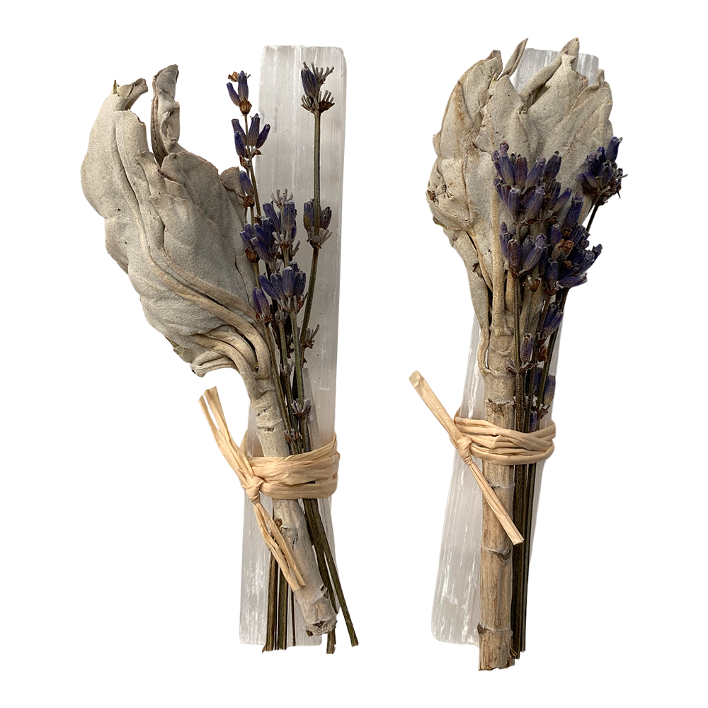 Mini Smudge Cluster, White Sage, Lavender &amp; Selenite Wand 4&quot;