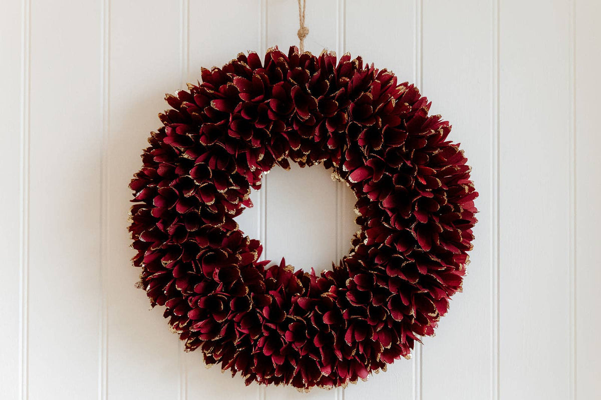 Sparkly Burgundy Christmas Wooden Wreath