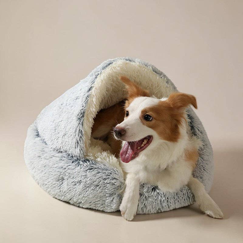 Warm Plush Pet Bed Cave - Semi-Enclosed Cat & Dog Bed: Gray / 60cm